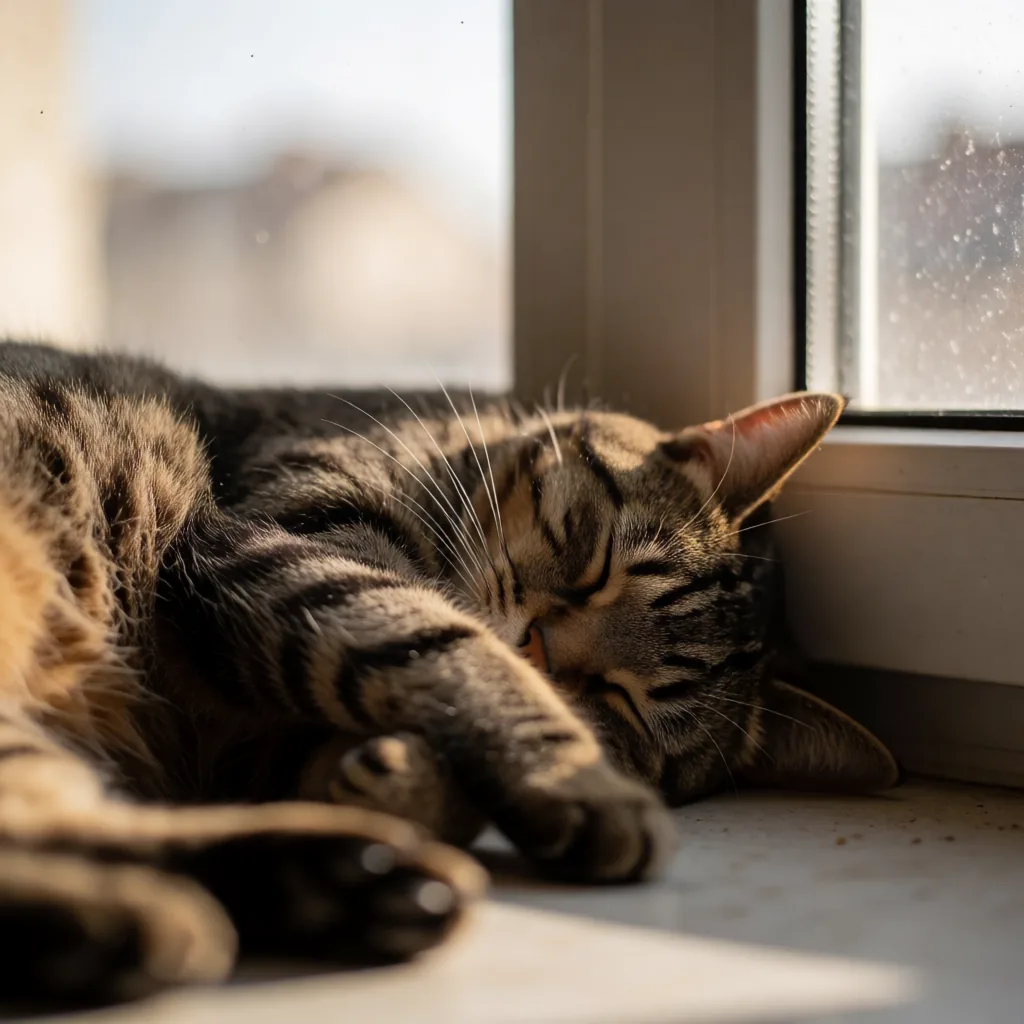 Sleeping cat, window light