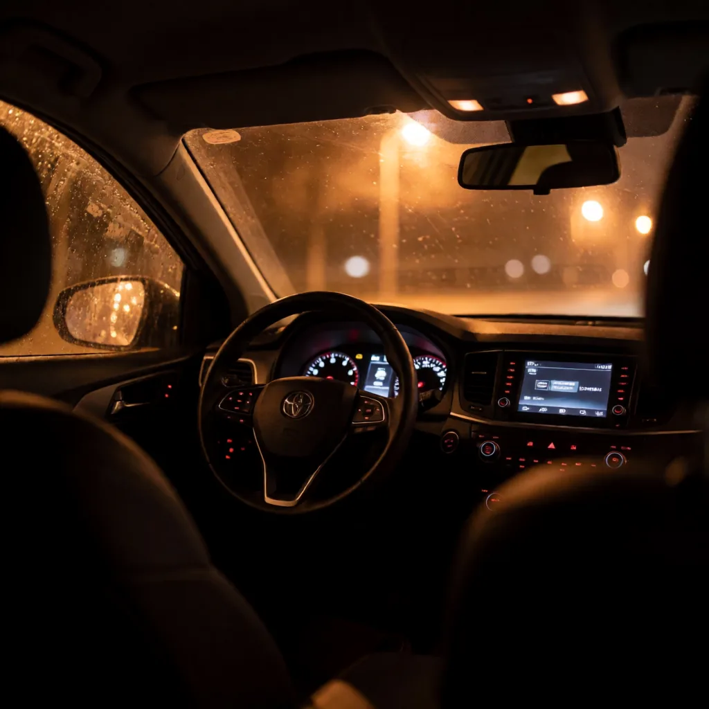 Car interior at night