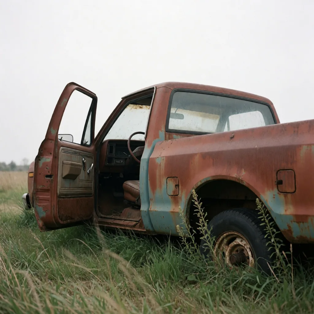 Rusting truck in a field