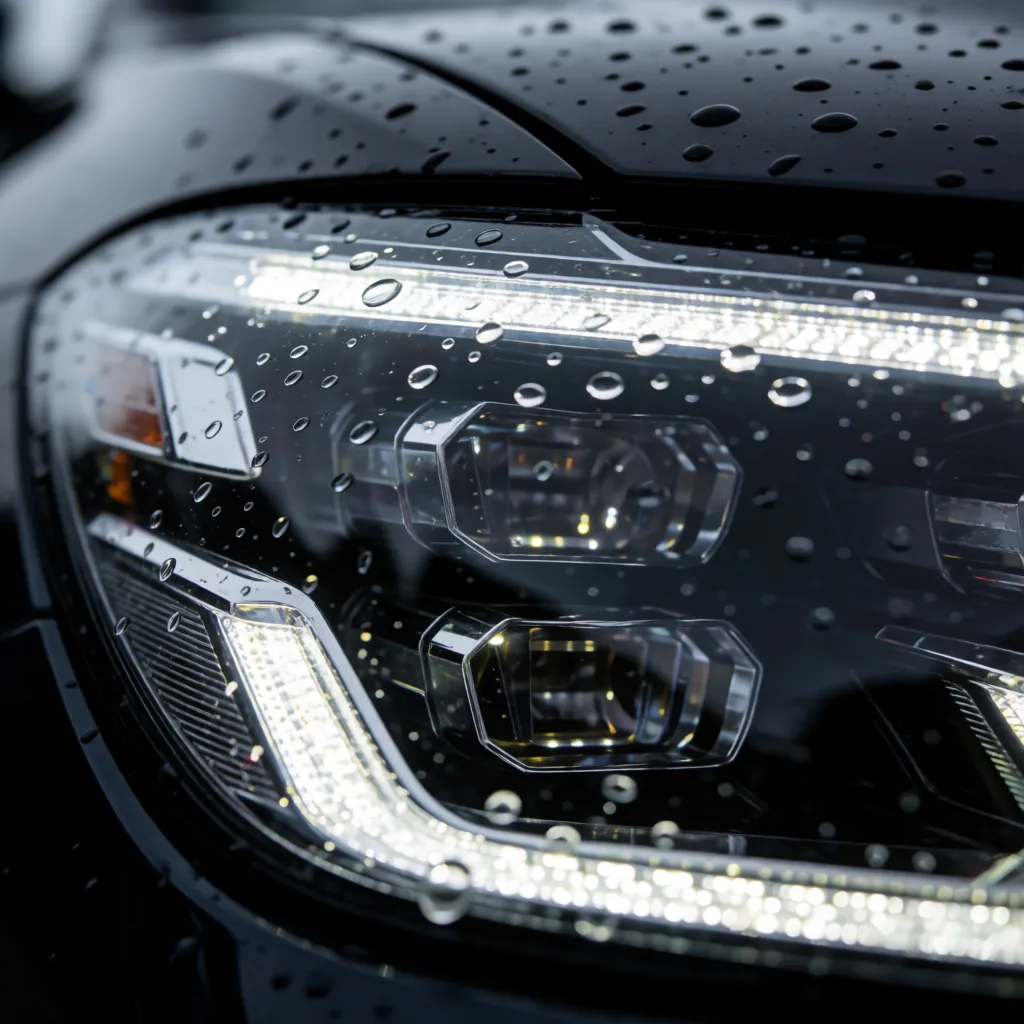 Headlight macro, water beads