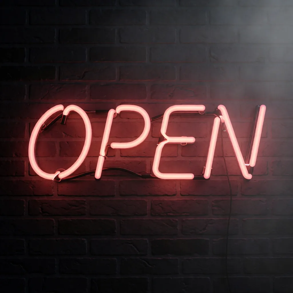Neon sign, one word