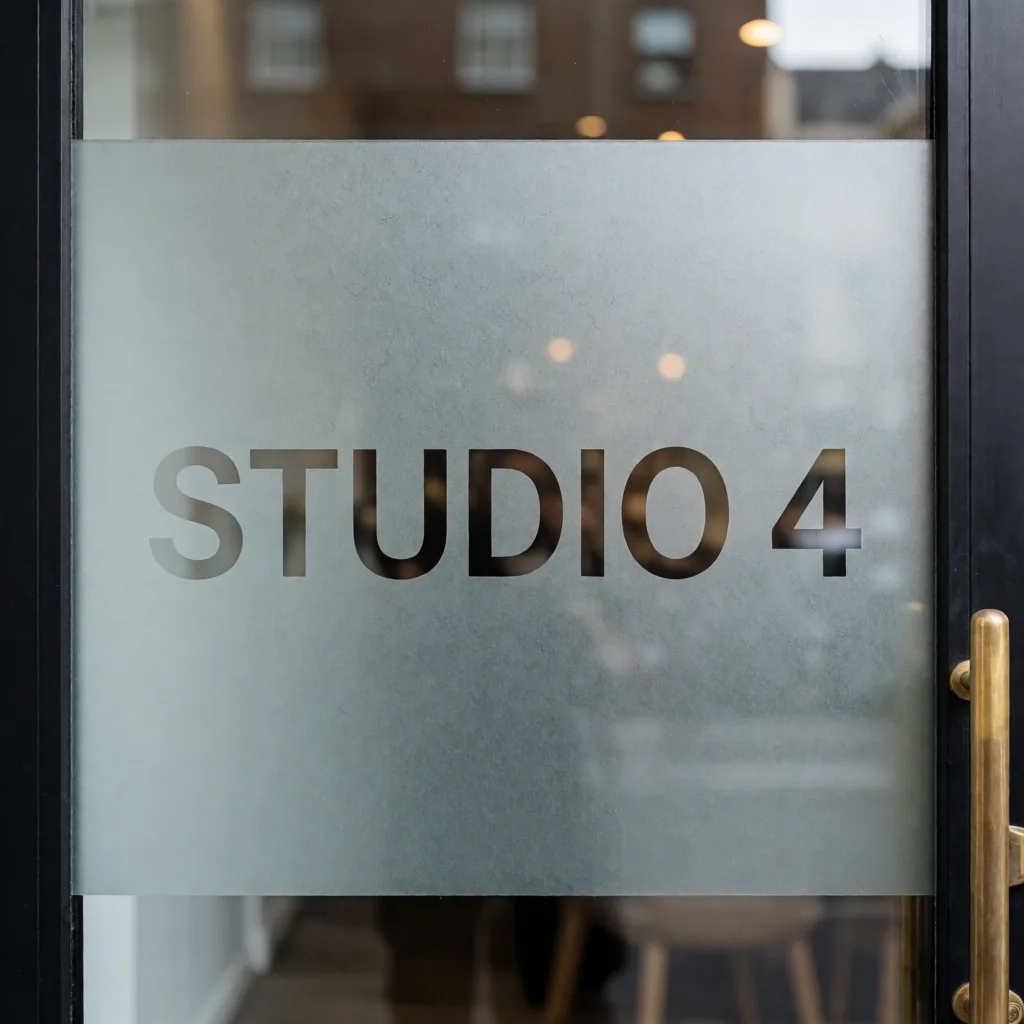 Sandblasted glass door