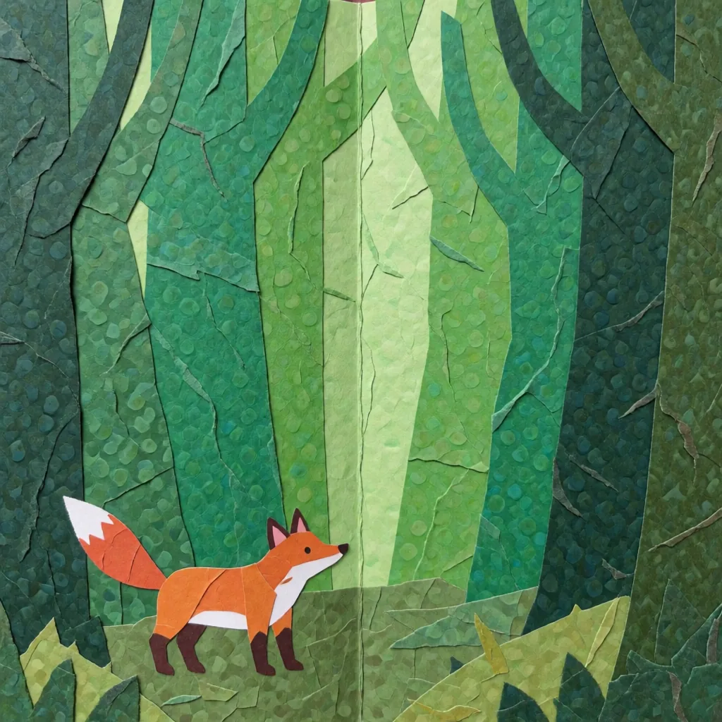 Cut-paper collage forest