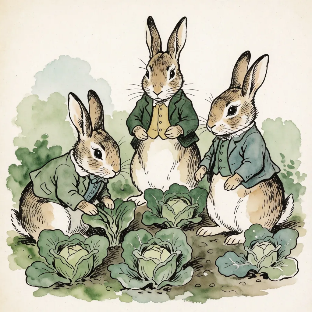 Ink and wash rabbits