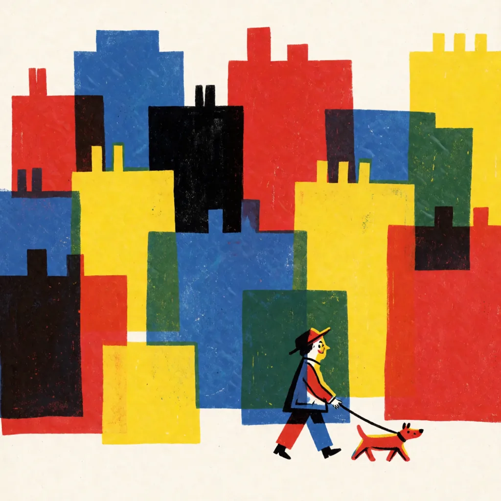 Bold flat shapes, mid-century