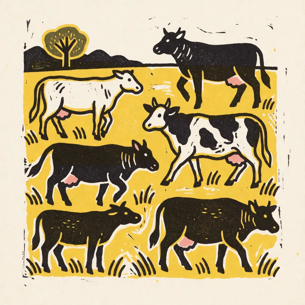 Linocut farm animals