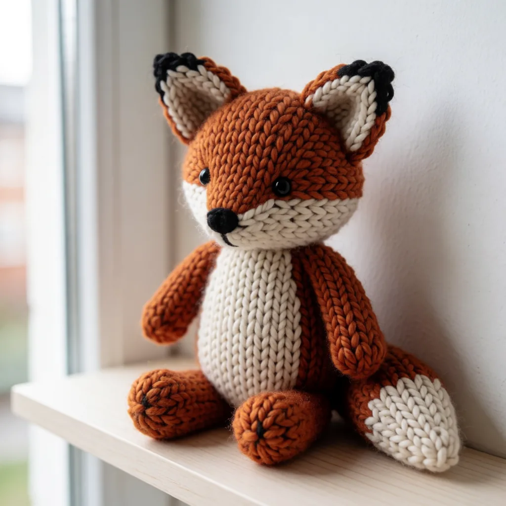 Knitted plush on shelf