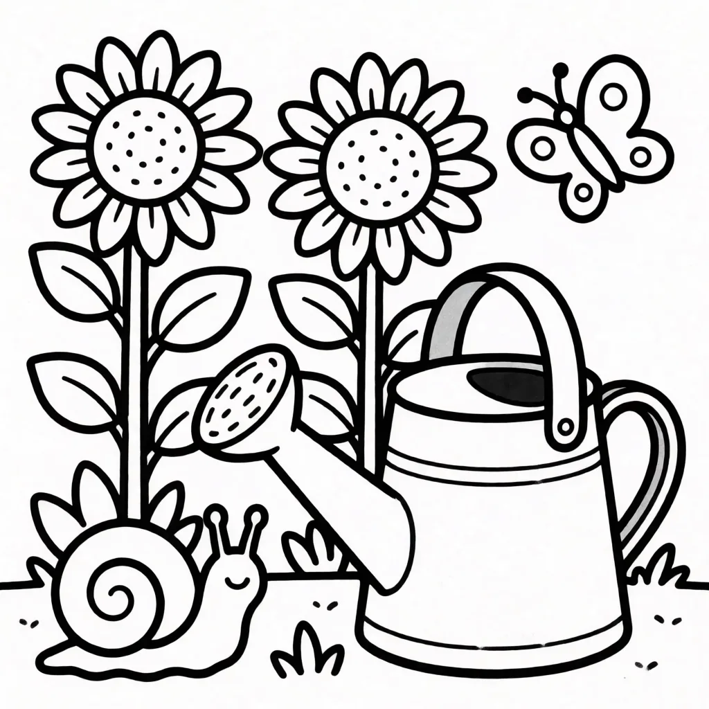 Coloring page: garden scene
