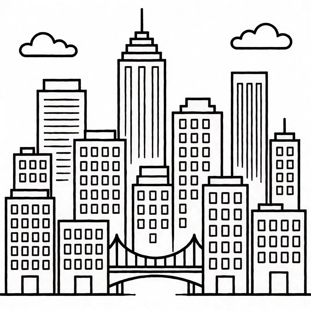 Coloring page: cityscape