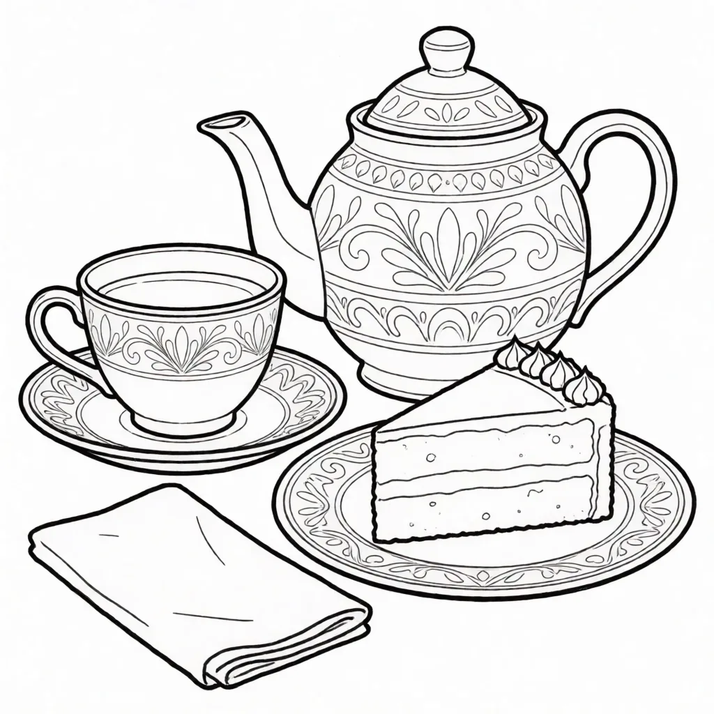 Coloring page: teacup still life
