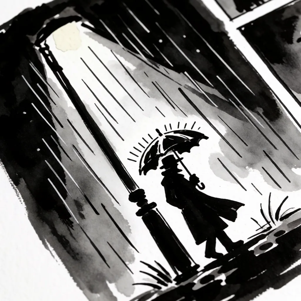 Ink wash noir panel