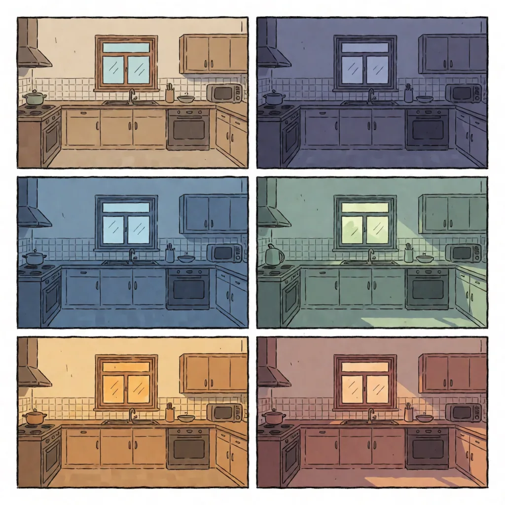 Full page grid, six panels