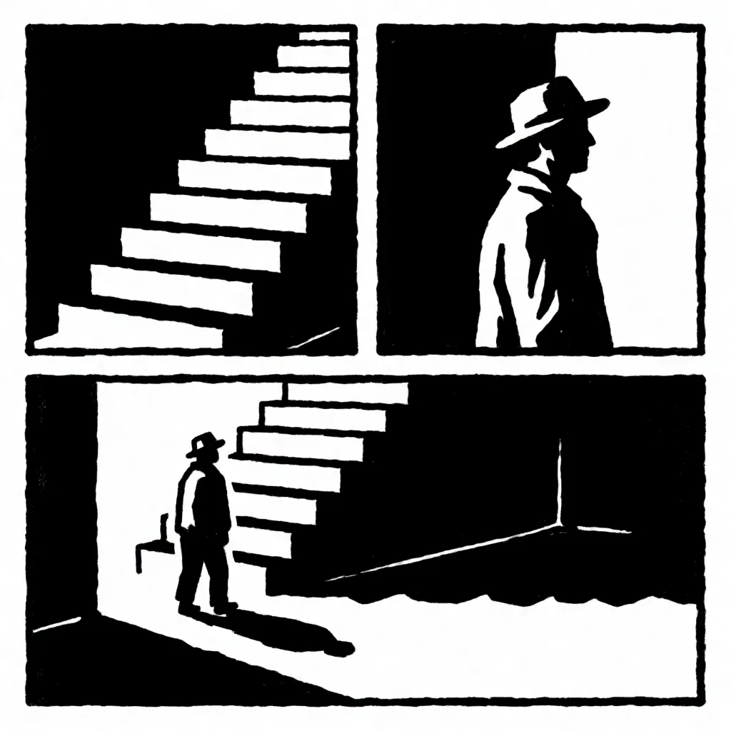 Woodcut-style panel