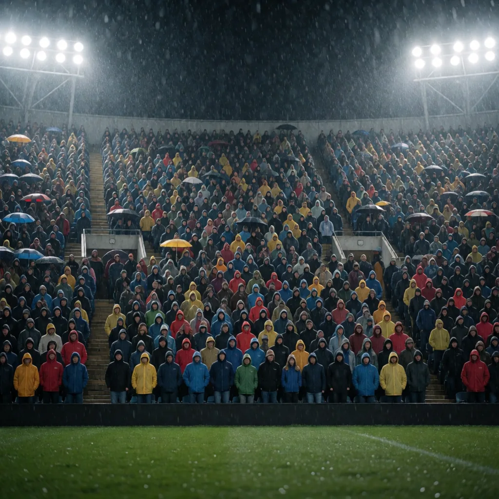 Stadium terrace, rain