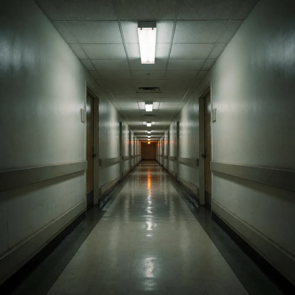 Keep this corridor's geometry and perspective exactly. Chang