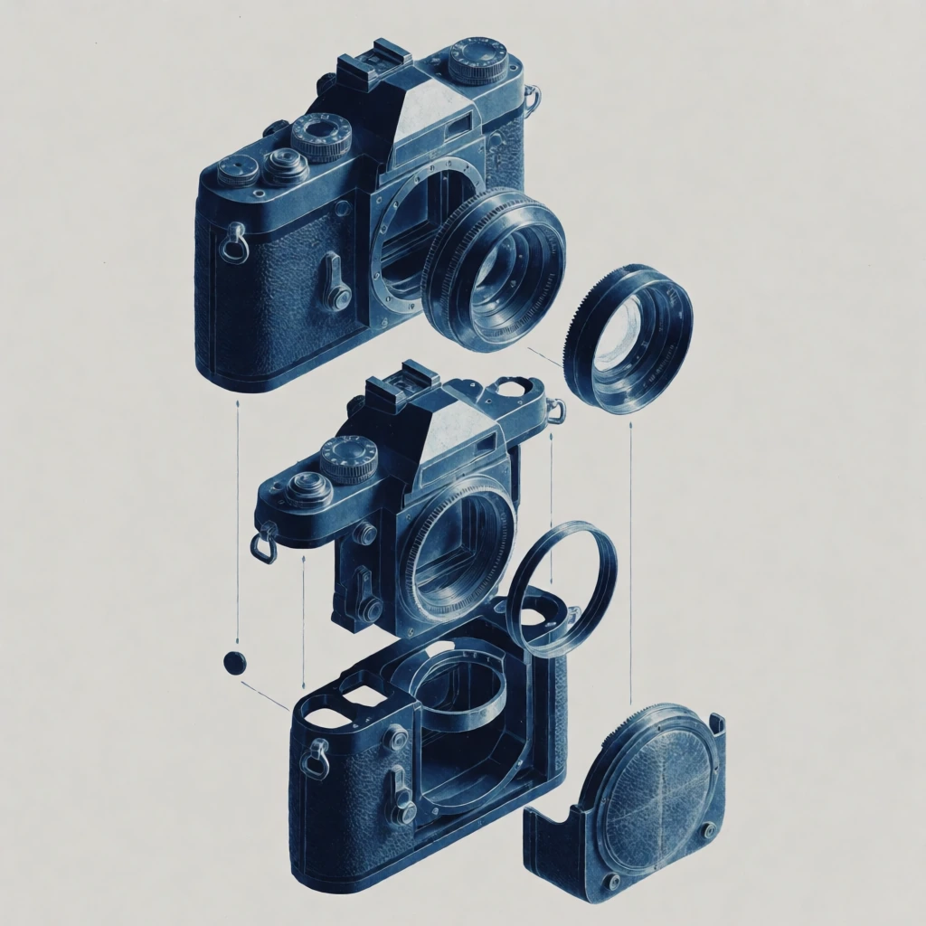 Blueprint version of the exploded camera