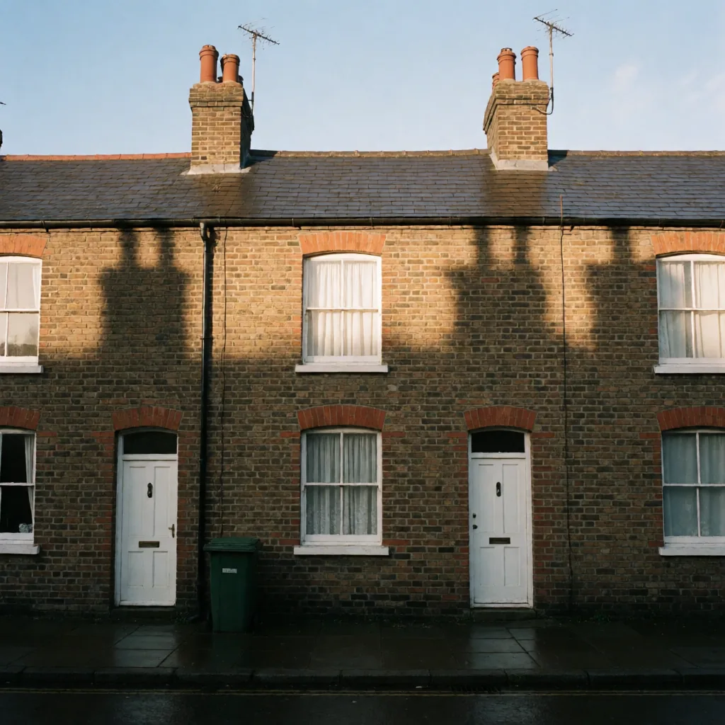 Terraced houses, low sun