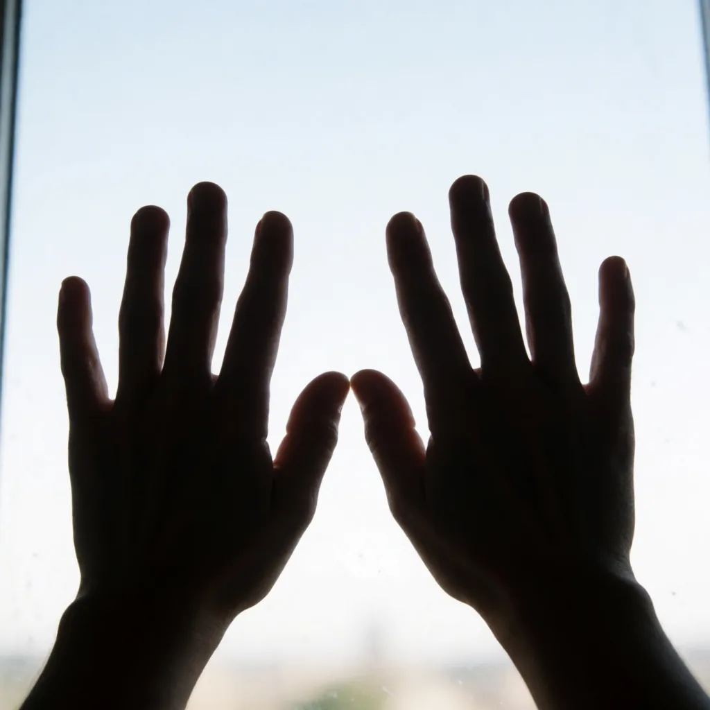 Exposure: asked for hands as solid black against the window, returned them backlit and translucent