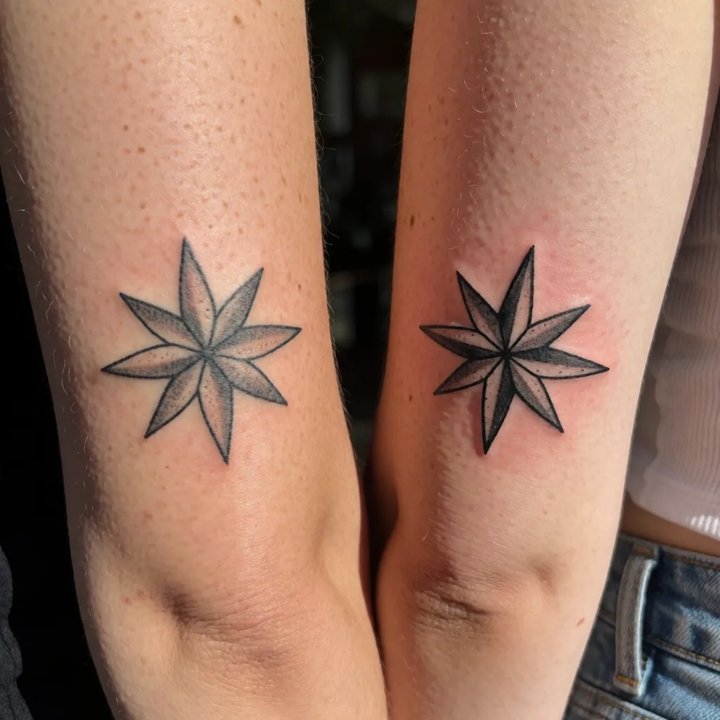 Framing: asked for a healed and a fresh tattoo on one arm, returned two arms with matching stars