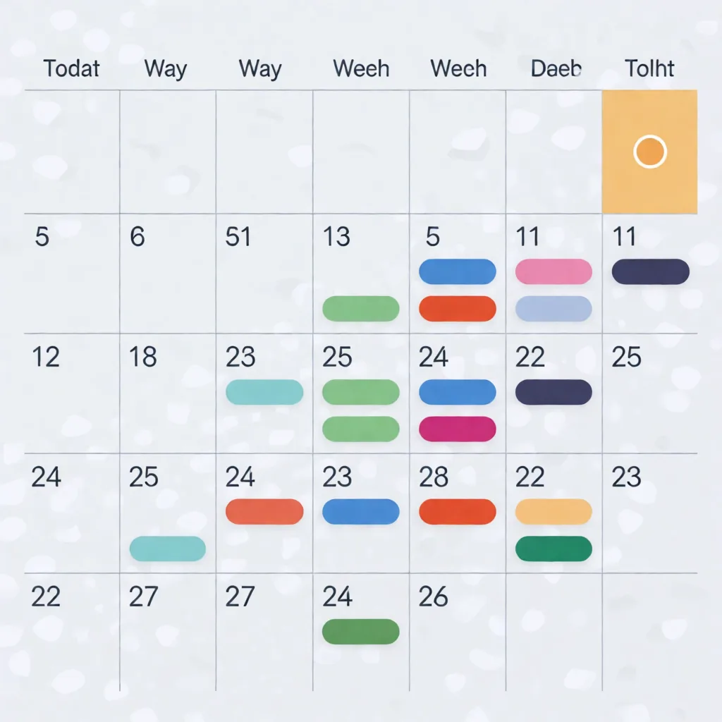 UI: the day headers fail and so do the dates, 5, 6, 51, 13 is not a week