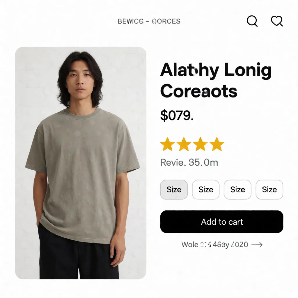 UI: 'Add to cart' is correct, the product title is not, and the size buttons all read 'Size'