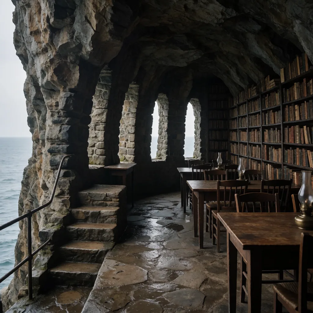 Cliff library, cut into rock