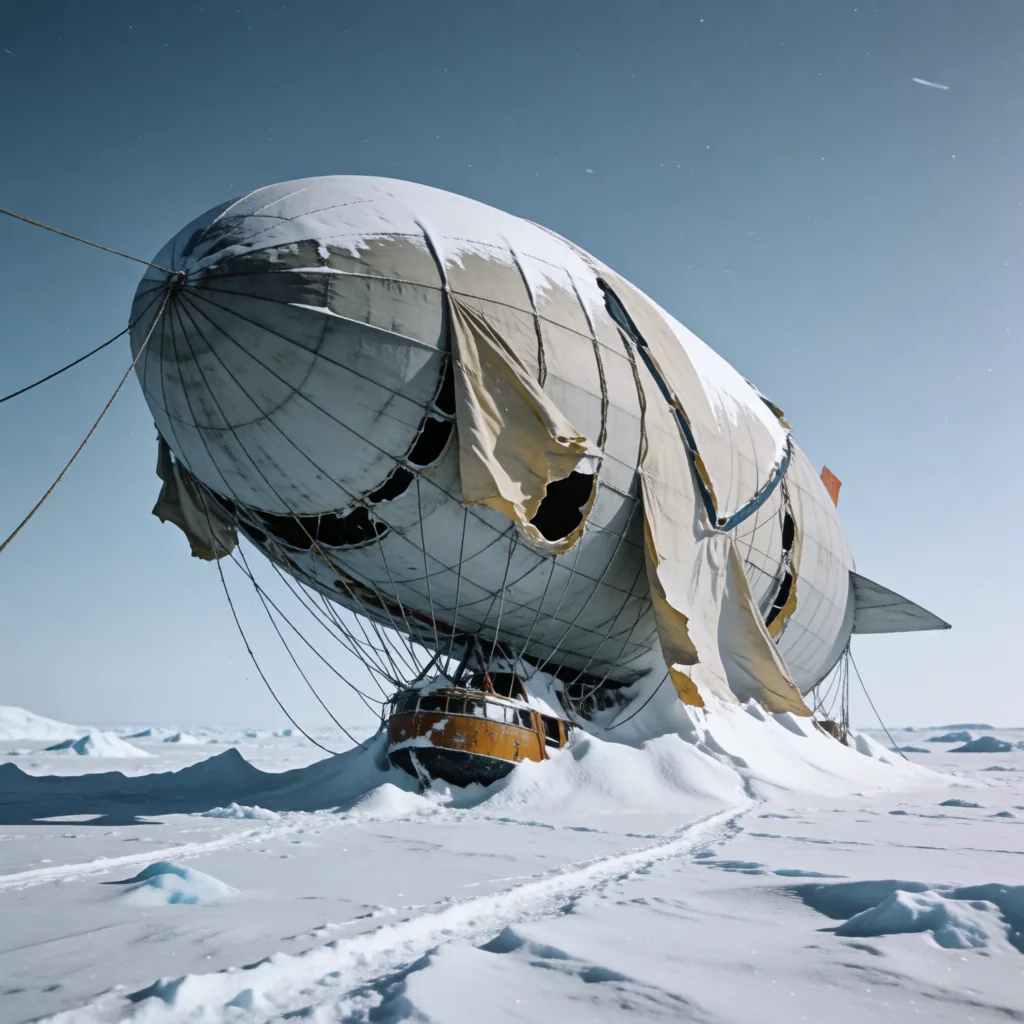 Frozen airship, half-buried