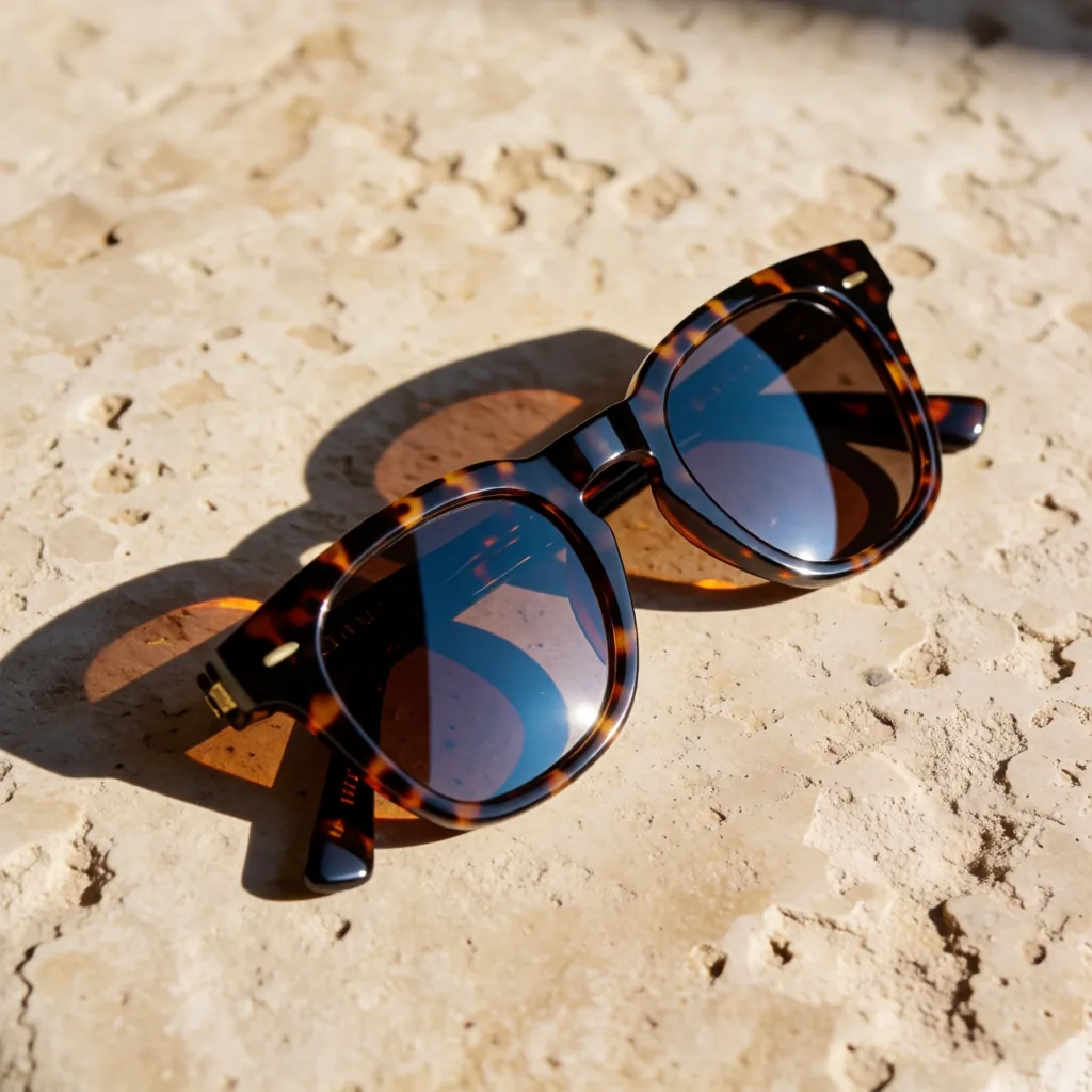 Sunglasses on stone, hard light