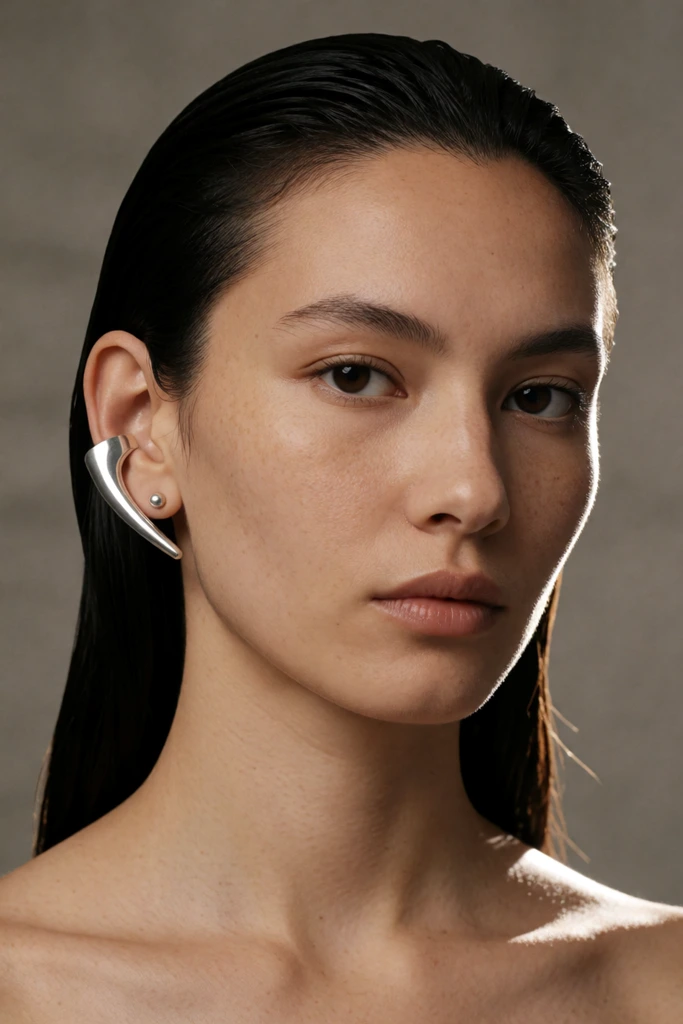 Sculptural silver ear cuff beauty