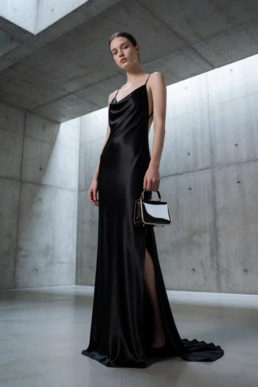 Black satin in a concrete gallery