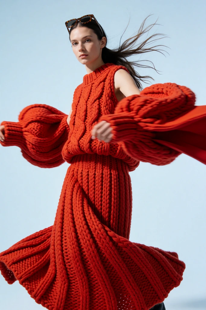 Vermilion knitwear in motion