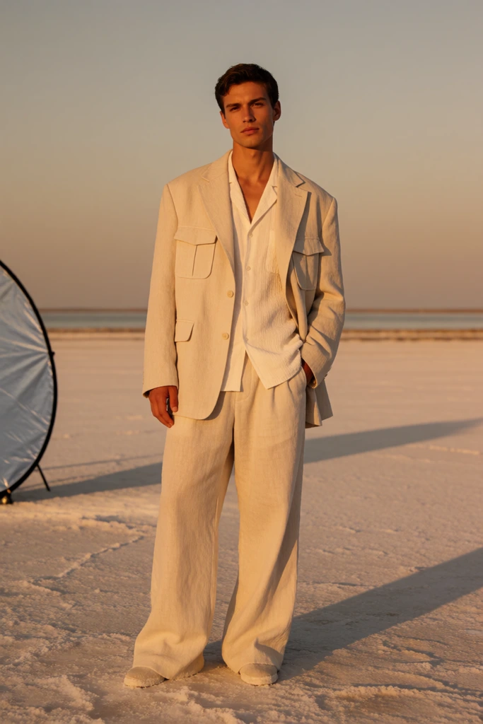 Cream linen on the salt flat