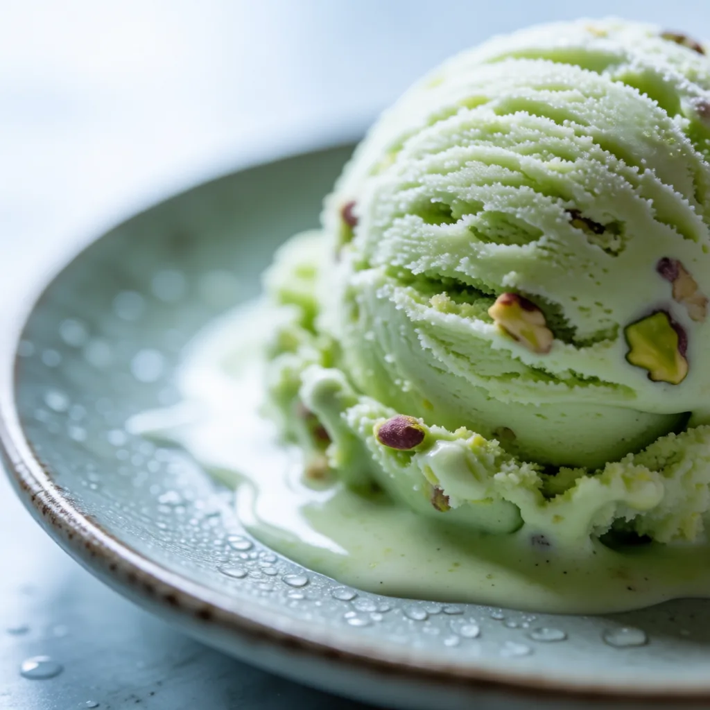 Ice cream melting, tight macro