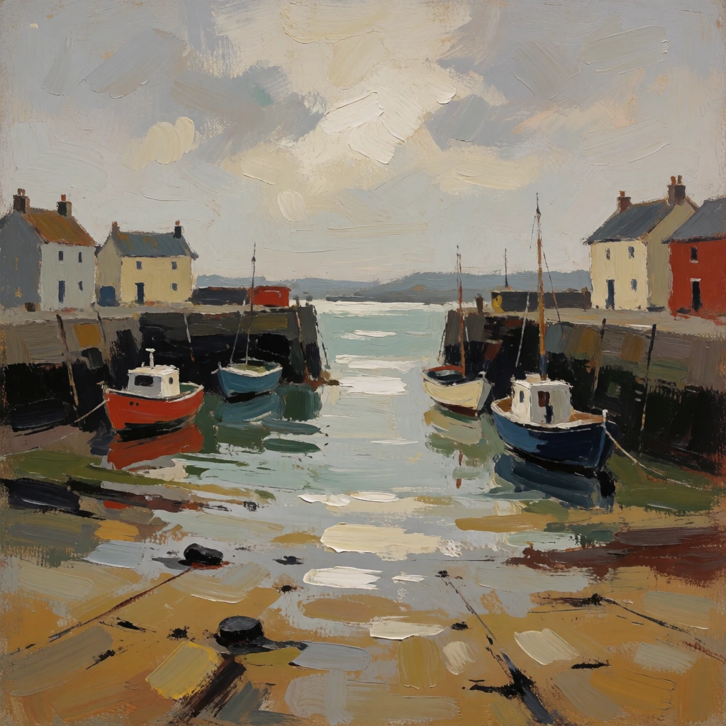 Watercolour harbour, wet-in-wet