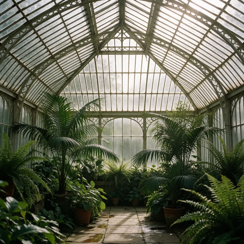 Greenhouse interior, humid light