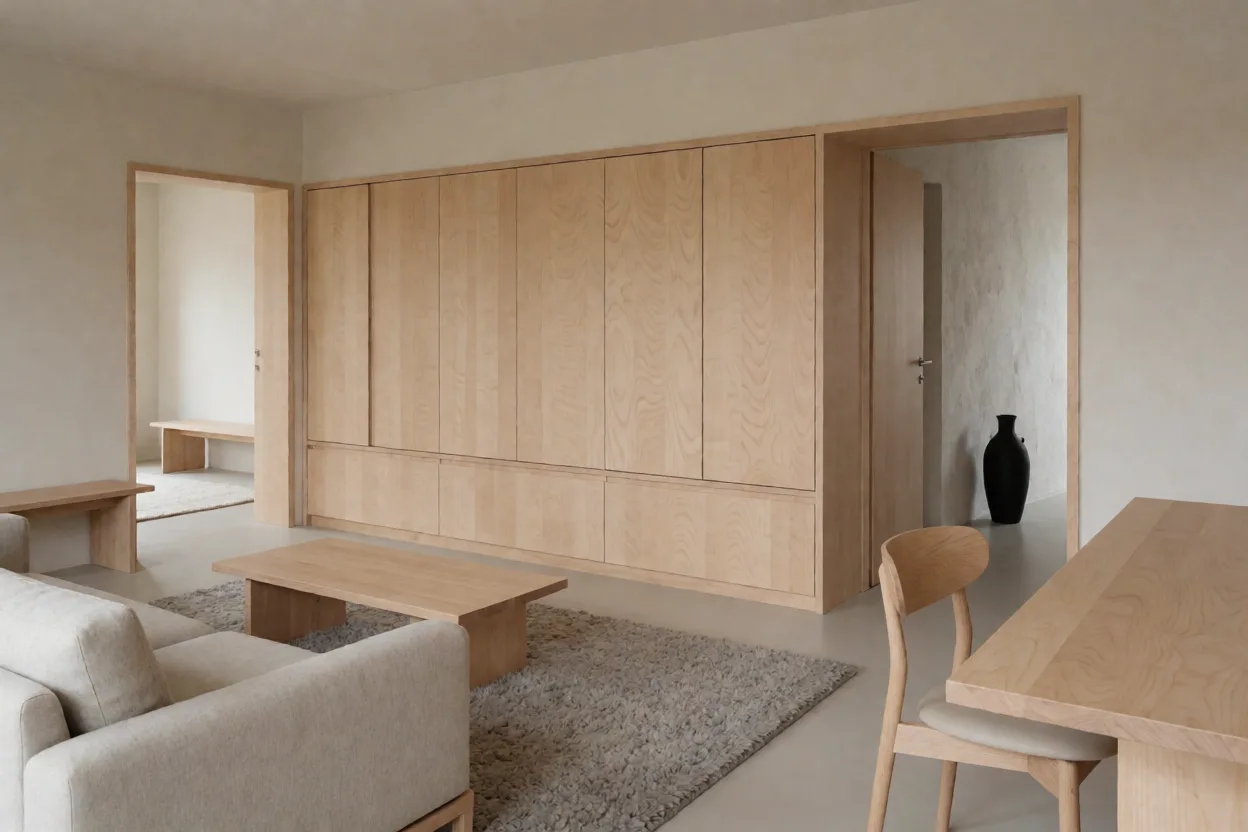 Pale birch Japandi living room
