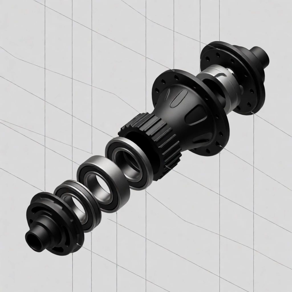 Exploded isometric, bicycle hub