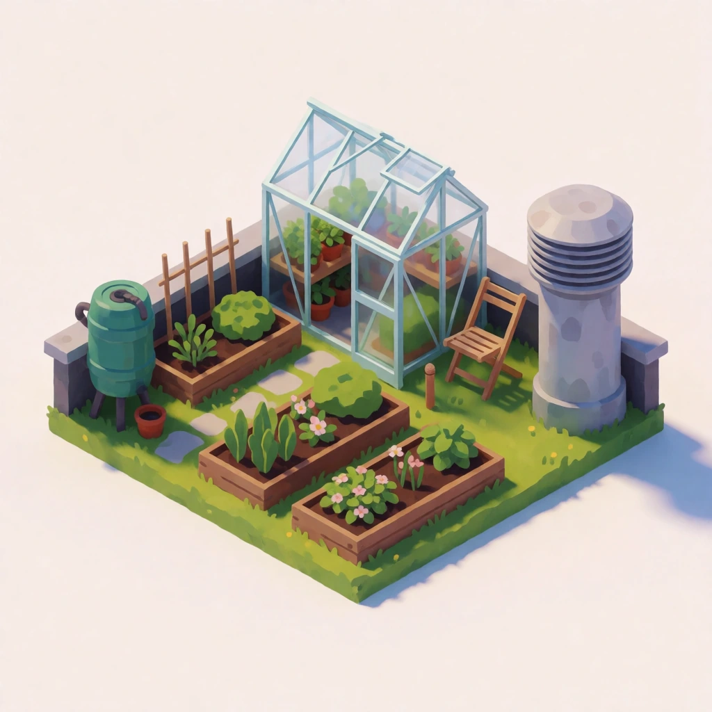 Isometric rooftop garden