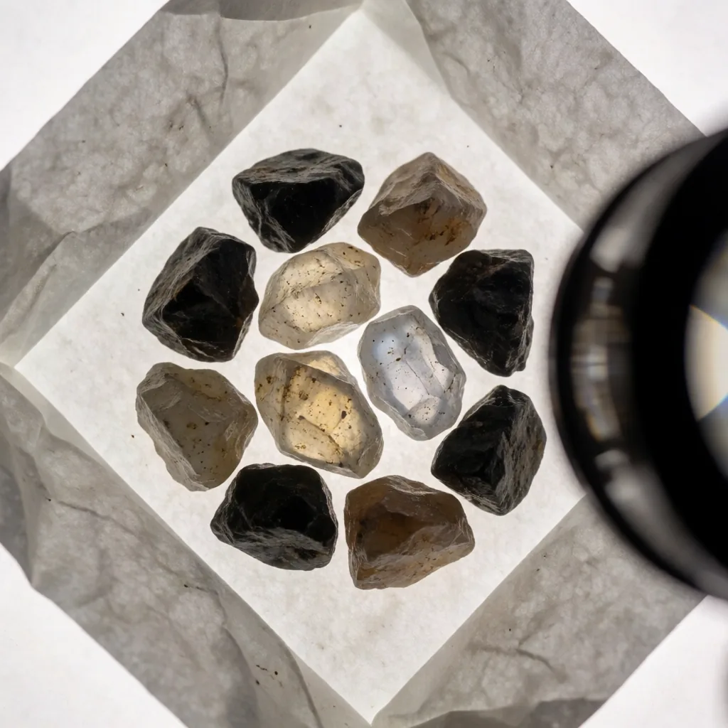 Uncut stones on paper