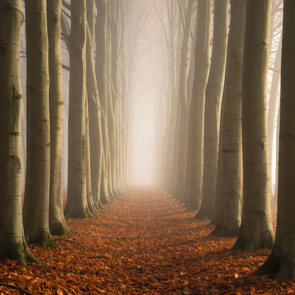 Beech wood in mist
