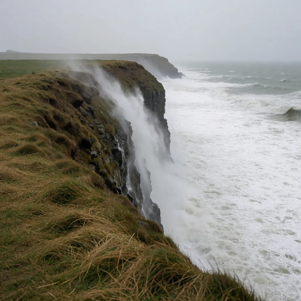 Coastal cliff in gale