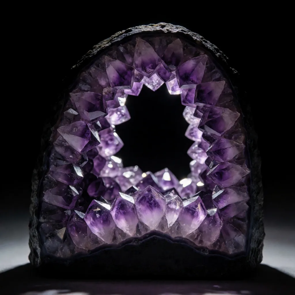Amethyst geode, split