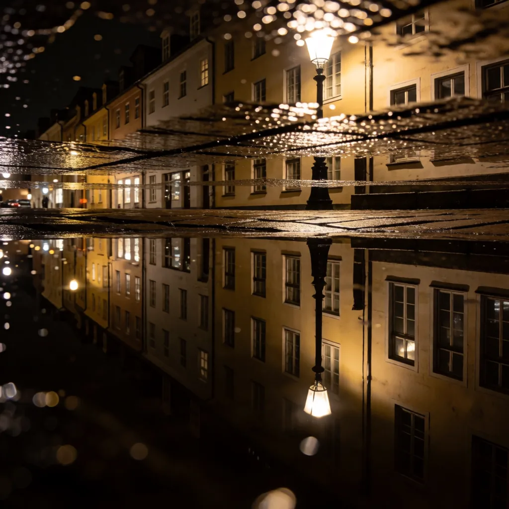 Wet pavement after rain