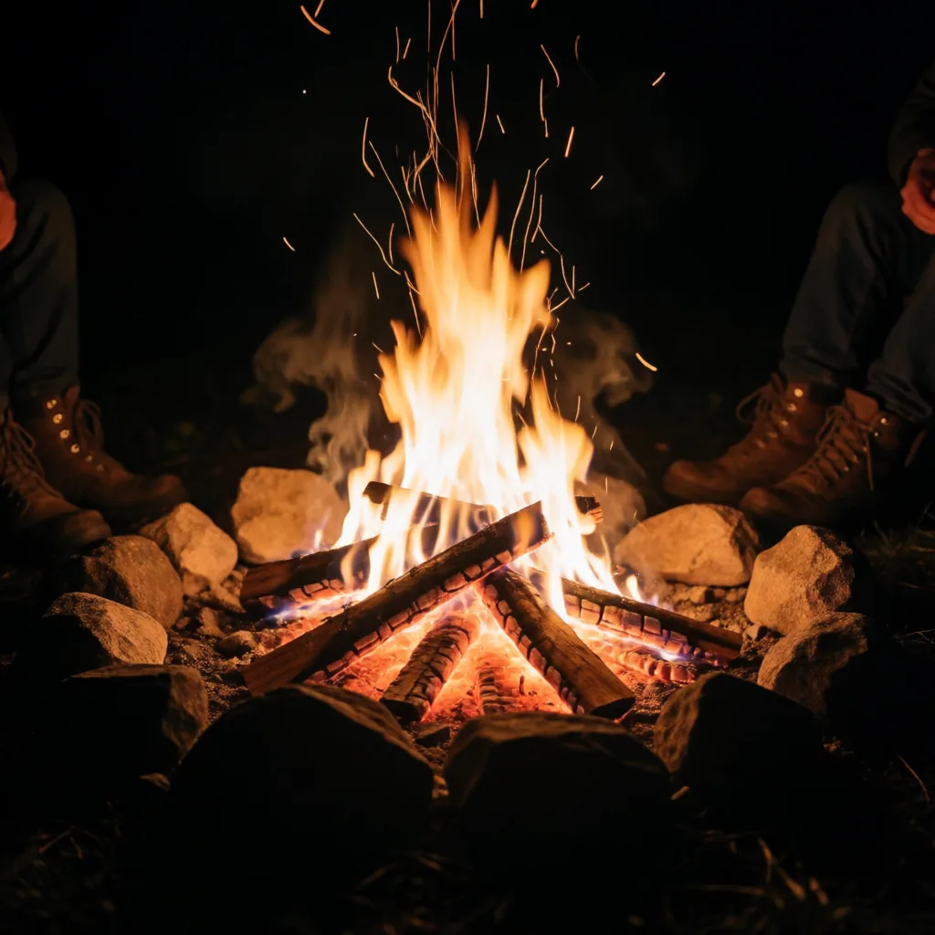 Campfire, faces out of frame