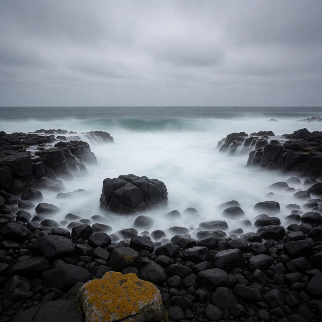 Overcast coastline, long exposure