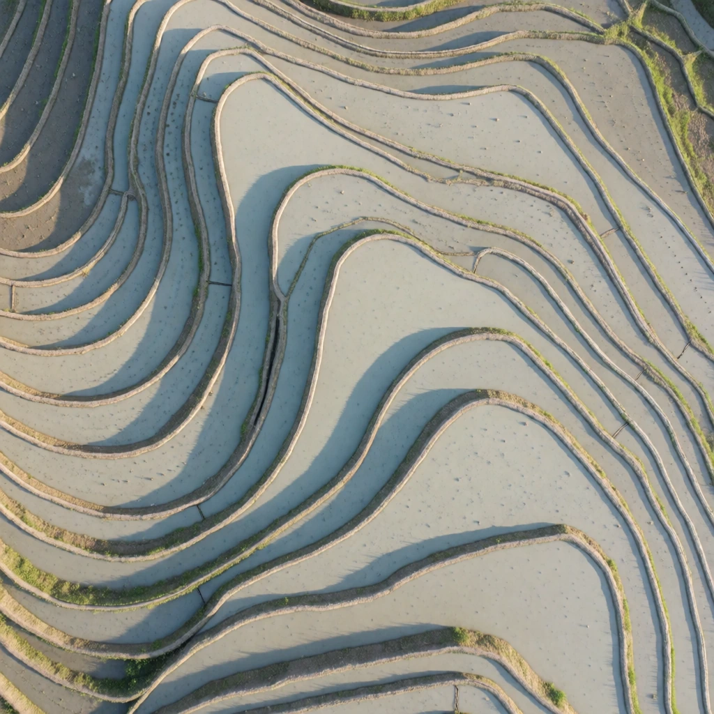 Aerial: terraced rice fields