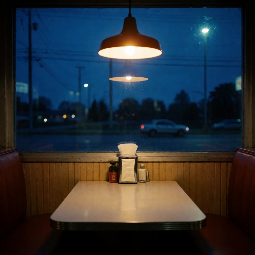 Tungsten-lit diner booth