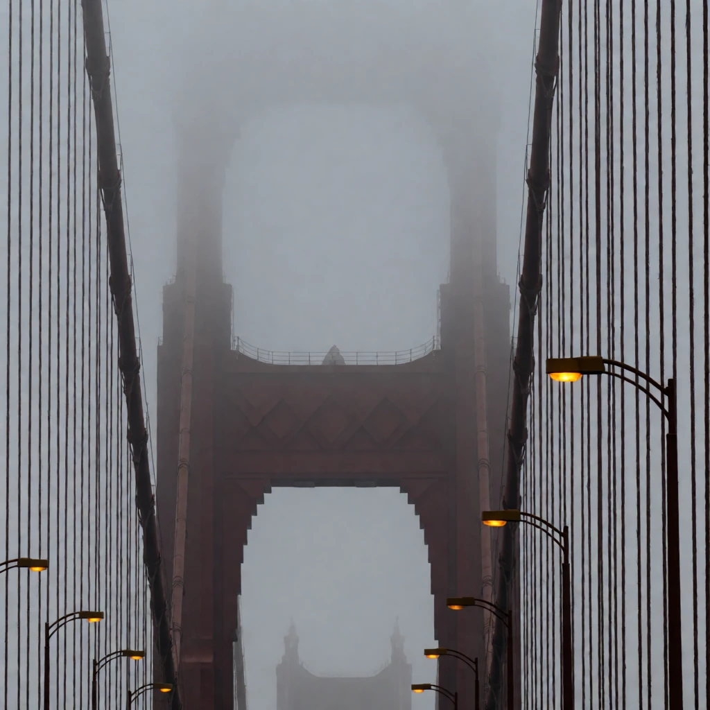 Fog bank on a suspension bridge