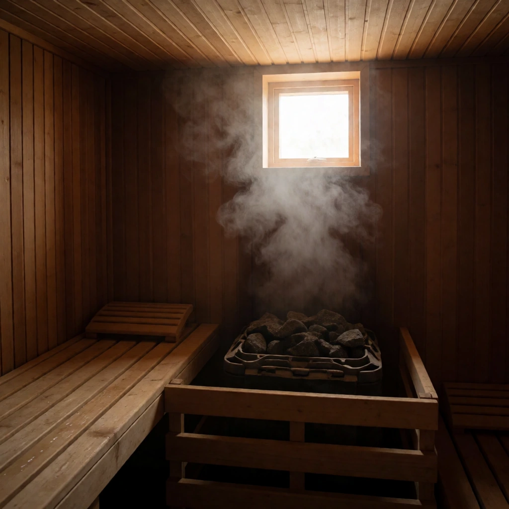 Sauna interior, steam