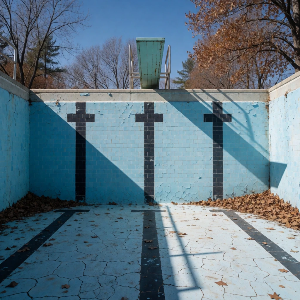Empty swimming pool, drained